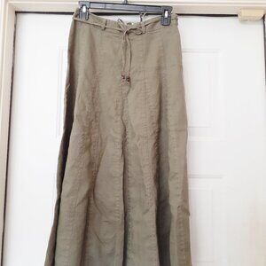 LIZ CLAIBORNE Linen Skirt Long Gored Zip Tie Waist LODEN GREEN Women's S